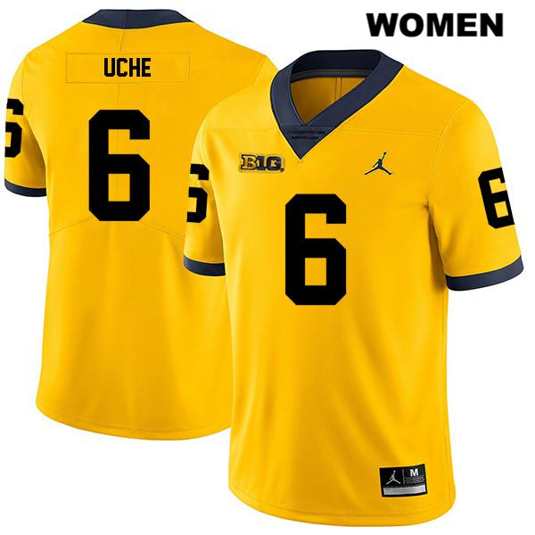 Women's NCAA Michigan Wolverines Josh Uche #6 Yellow Jordan Brand Authentic Stitched Legend Football College Jersey UB25X58NJ